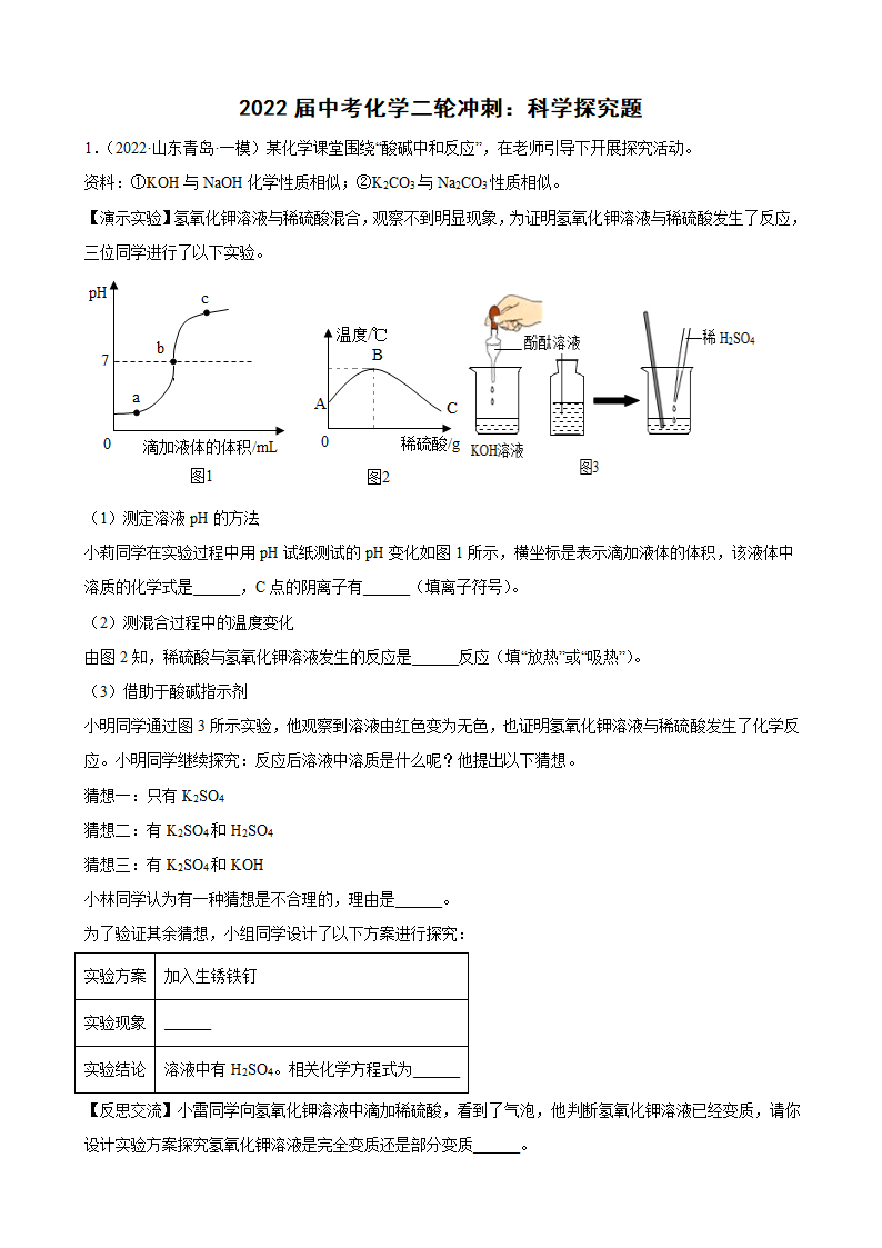 2022年中考化学二轮冲刺科学探究题（word版 含解析）.doc第1页