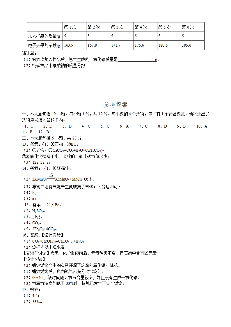 2022年安徽省中考化学预测卷（六）（word版 含答案）.doc第5页