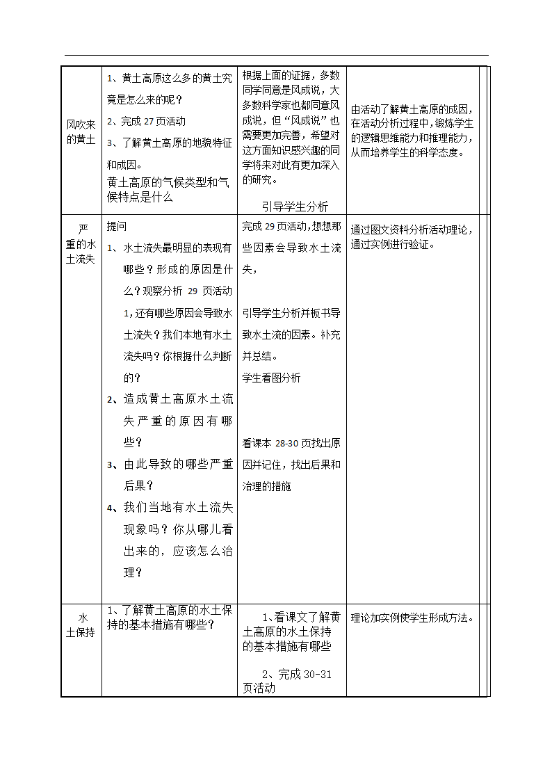 人教版地理八年级下册6.3  世界最大的黄土堆积区--黄土高原 教案（表格式）.doc第3页