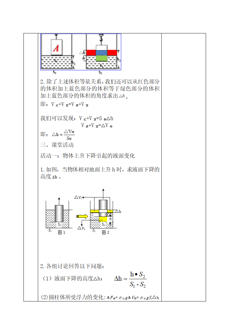 2022年中考物理复习----浮力、压强与液面升降问题教案（表格式）.doc第3页