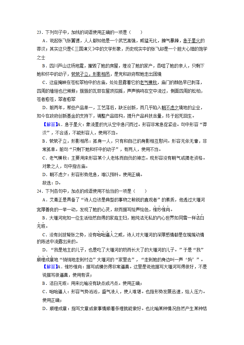 2022届高考专题训练——成语的运用（含答案）.doc第27页