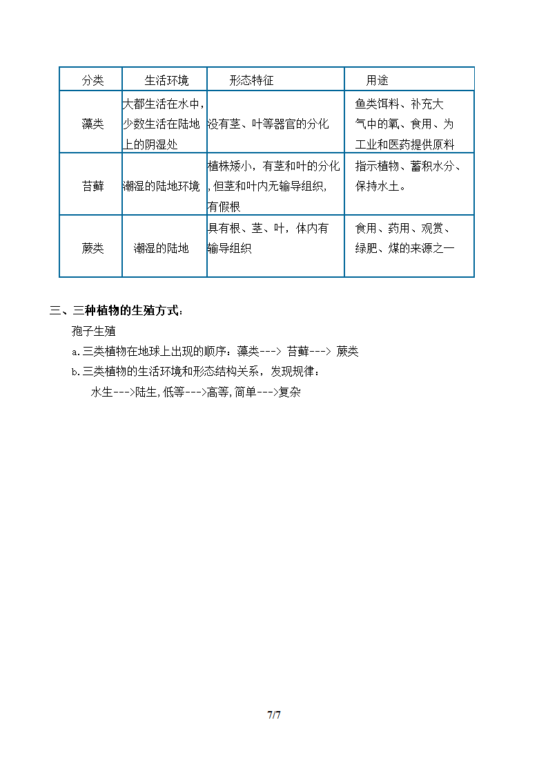 人教版七年级生物上册：3.1.1 藻类、苔藓和蕨类植物  教案.doc第7页