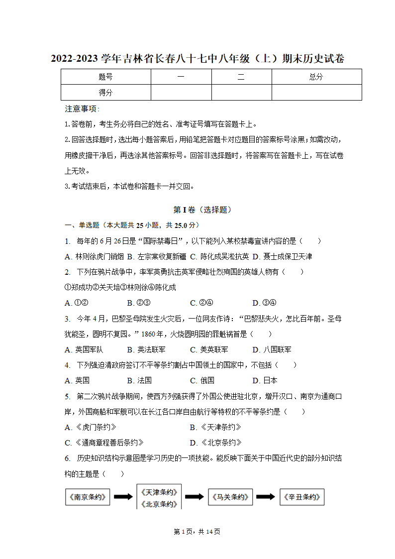 2022-2023学年吉林省长春八十七中八年级（上）期末历史试卷（含解析）.doc