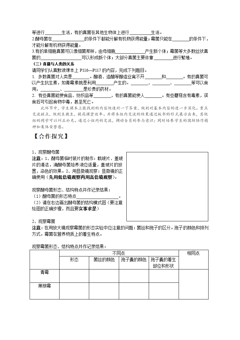 初中生物济南版七上生物 2.3.3真菌 教学设计（教案）.doc第3页