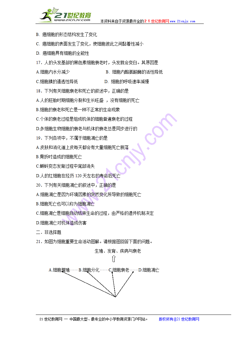 江苏省生物学业水平测试考点总结：细胞的分化、衰老和凋亡.doc第5页