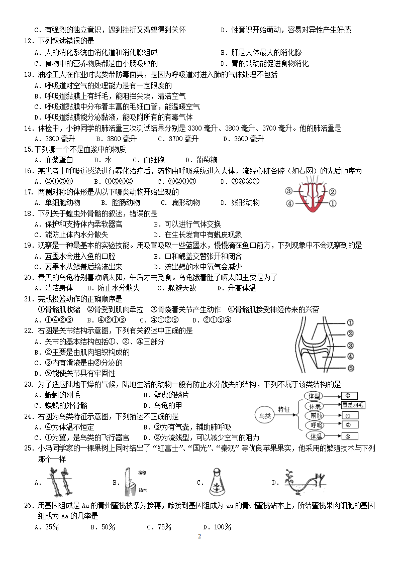 2022年广东省中考模拟3生物试题（word版含答案）.doc第2页