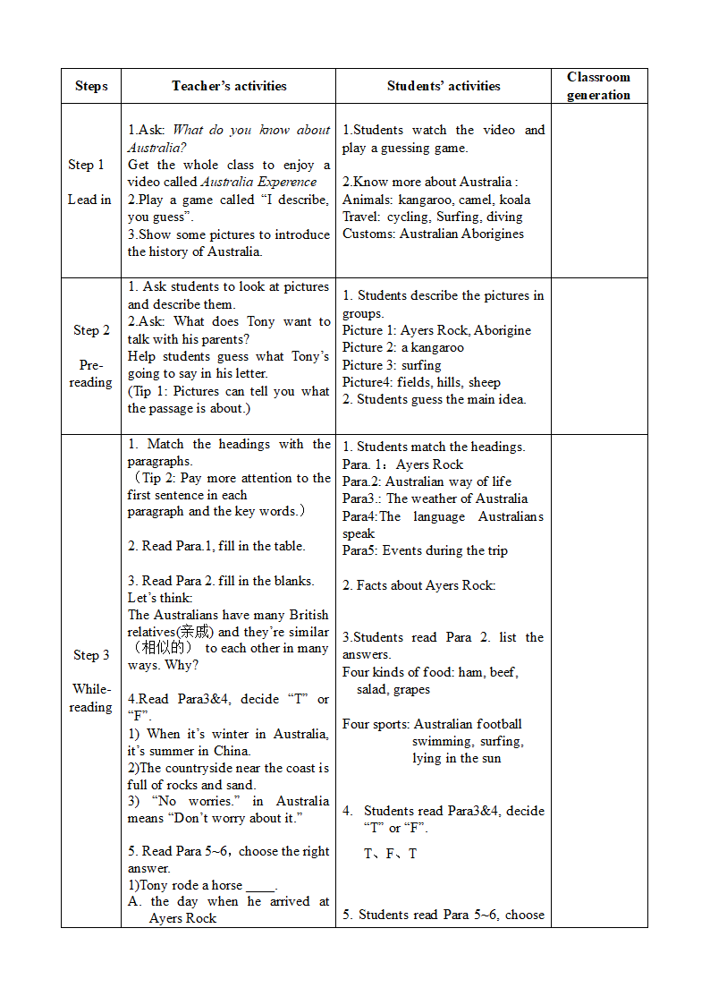 外研版九年级上册Module 10 Australia Unit 2 教案（表格式）.doc第2页