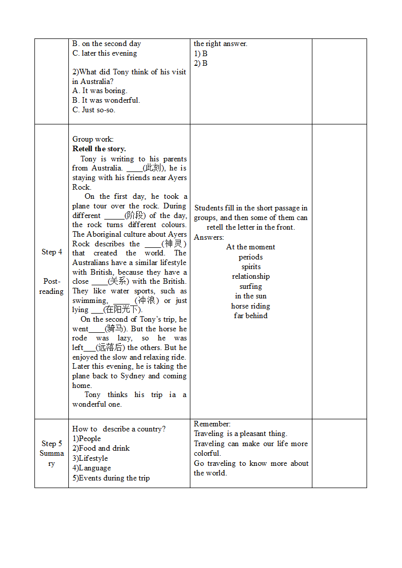 外研版九年级上册Module 10 Australia Unit 2 教案（表格式）.doc第3页