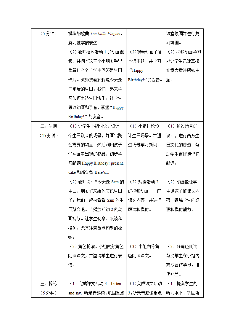 小学英语外研版（三年级起点）三年级上册 Module 6表格式教学设计（3课时）.doc第3页