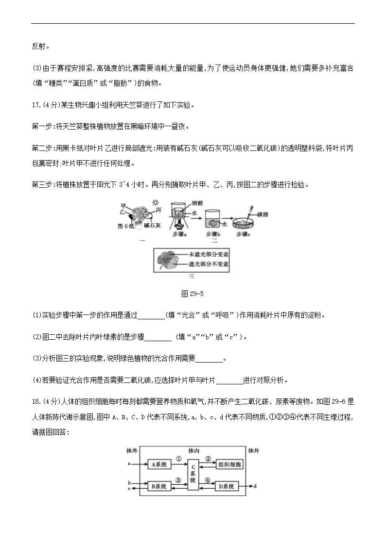 2021年江苏中考生物总复习综合训练(九) （word版 含答案）.doc第5页