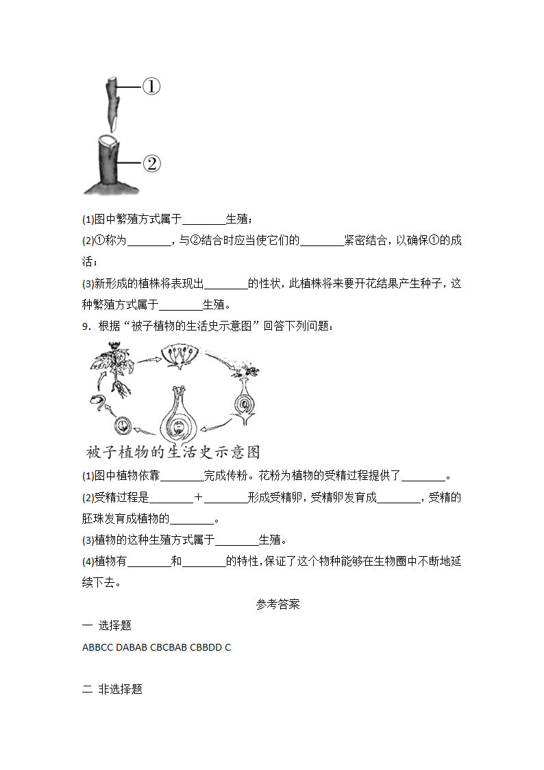 人教版八年级下册生物 7.1.1 植物的生殖 同步练习  有答案.doc第6页