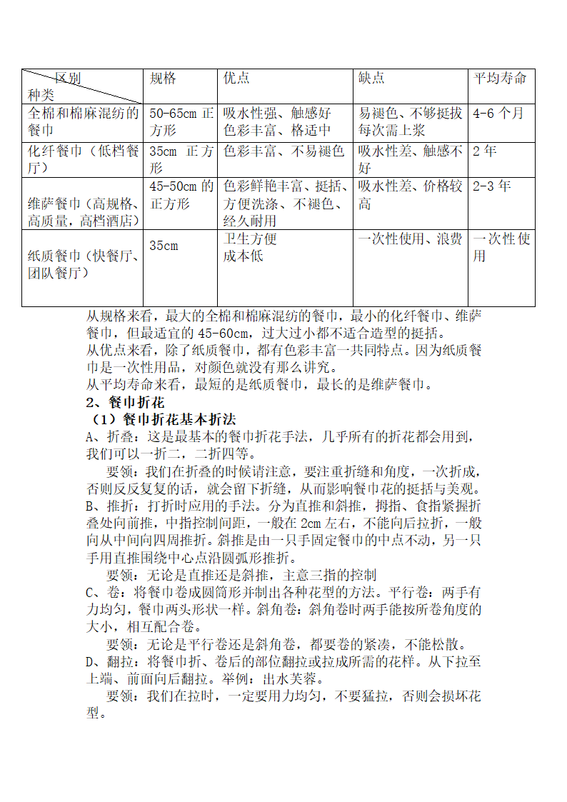 餐巾折花教案第2页