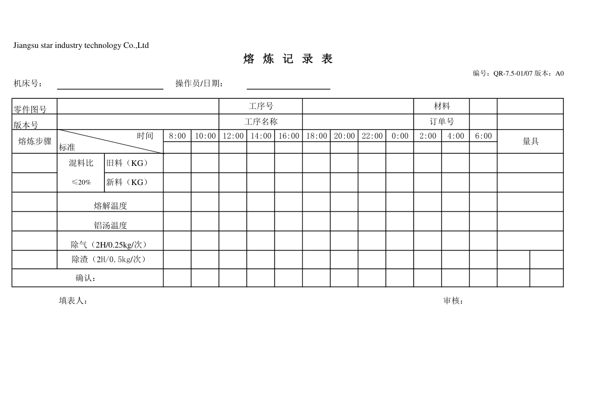 熔炼记录表