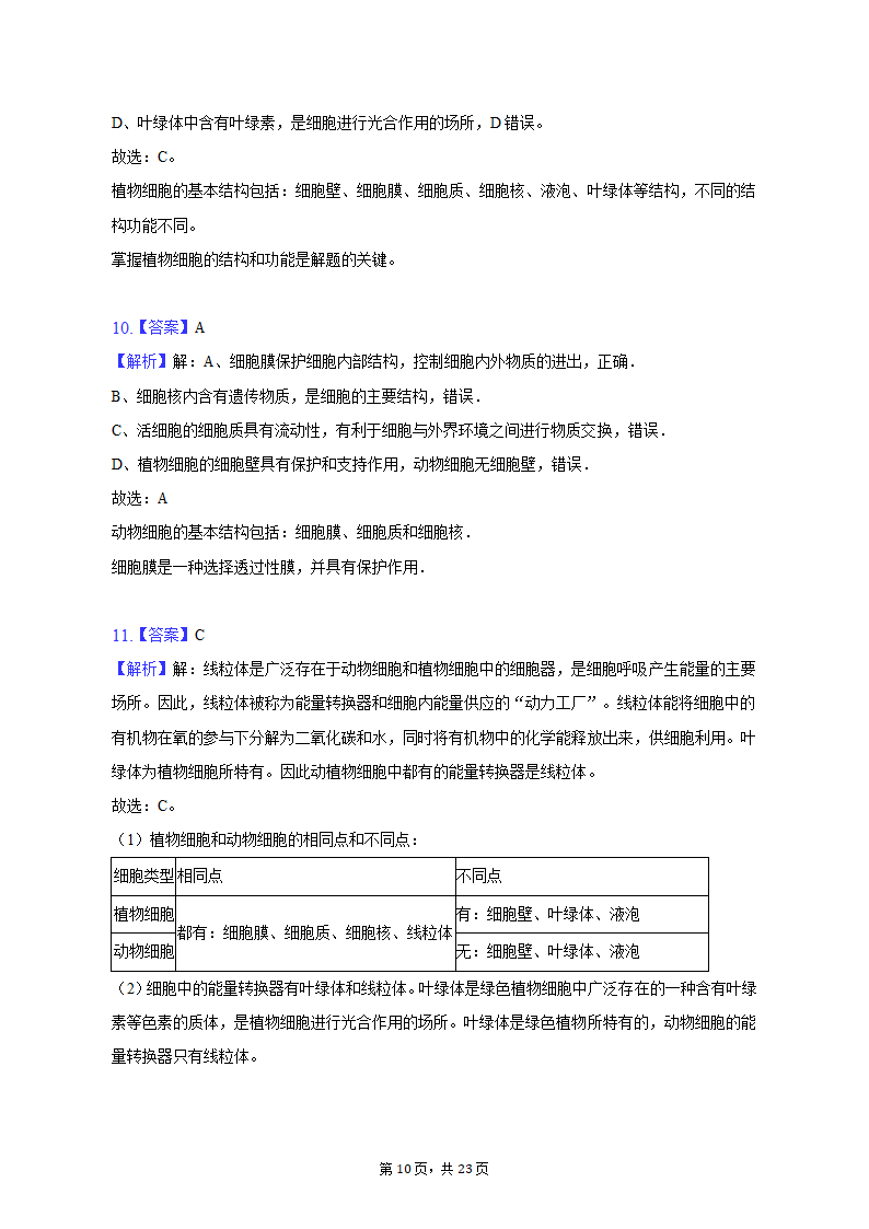 2022-2023学年安徽省六安市金寨县七年级（上）期末生物试卷（含解析）.doc第10页