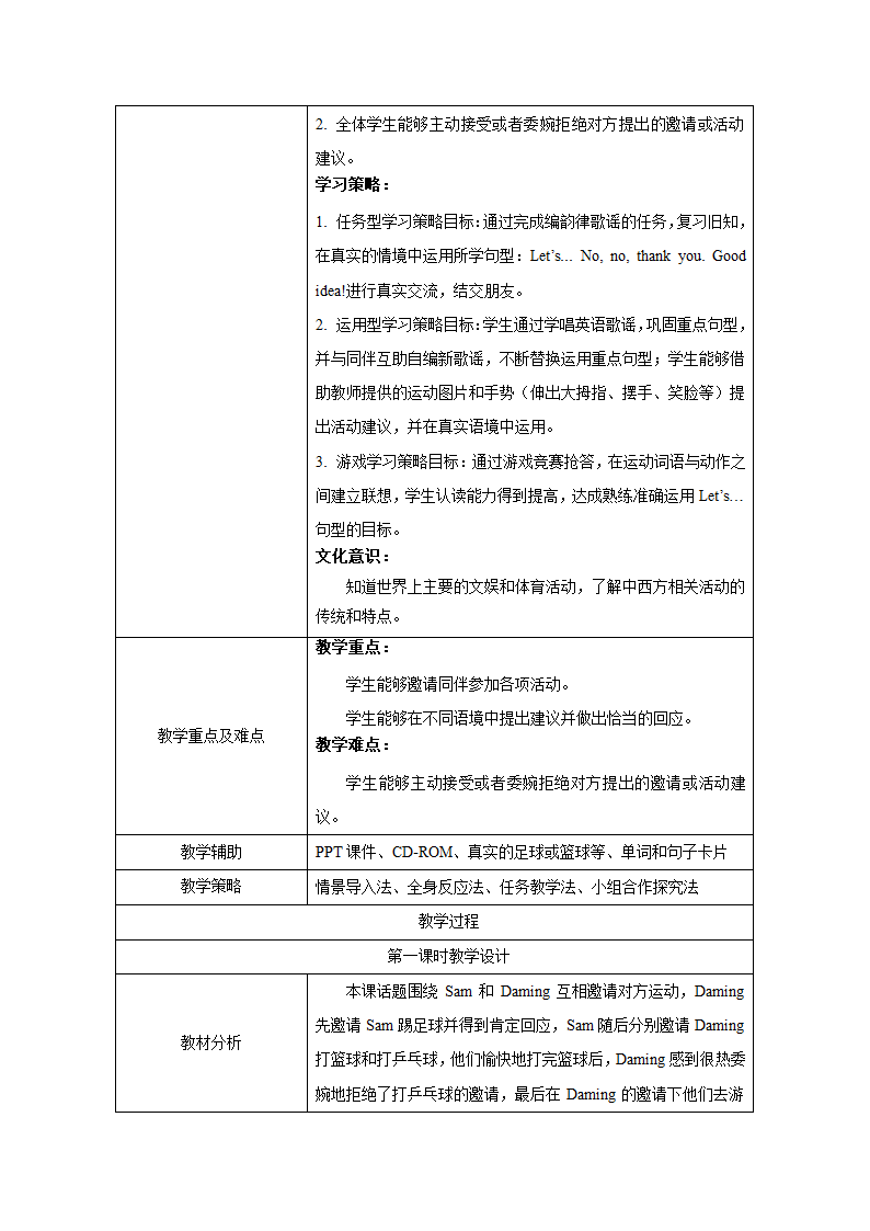 小学英语外研版（一年级起点）一年级下册 Module 10 表格式教案（3个课时）.doc第2页