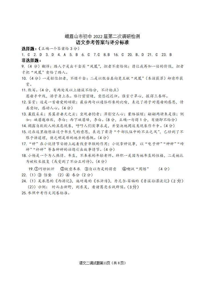 2022年乐山市峨眉山市中考适应性考试语文试题及答案.doc第11页