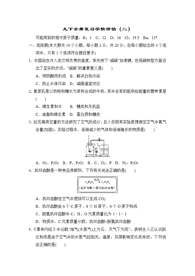 人教版化学九下全册复习学情评估（二）（含答案）.doc第1页