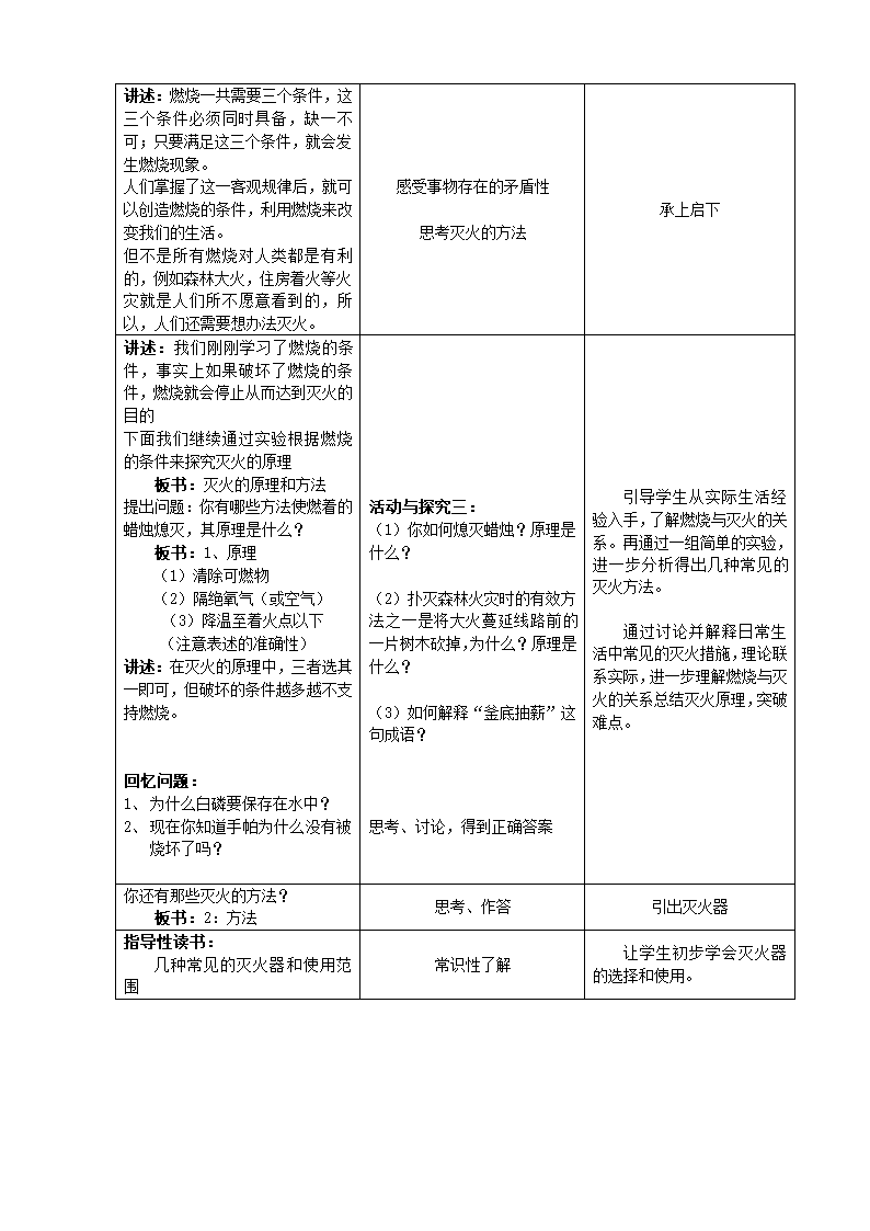 九年级化学人教版上册 7.1 燃烧与灭火 教案（表格型）.doc第4页