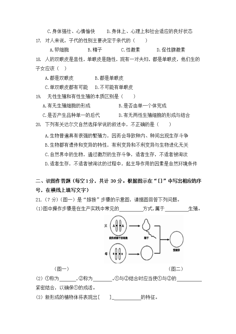 人教版八年级生物下册期末质量检测试卷试题（有答案）.doc第3页