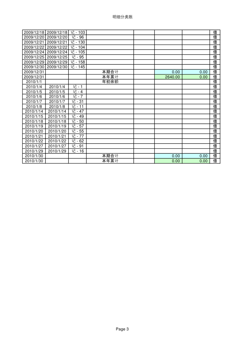 应收账款明细账格式第3页