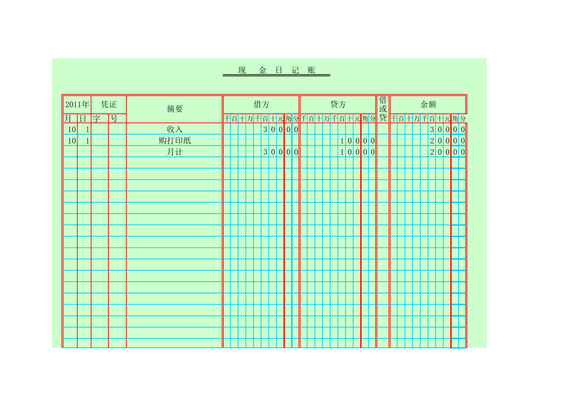 现金账、三栏式明细账第1页