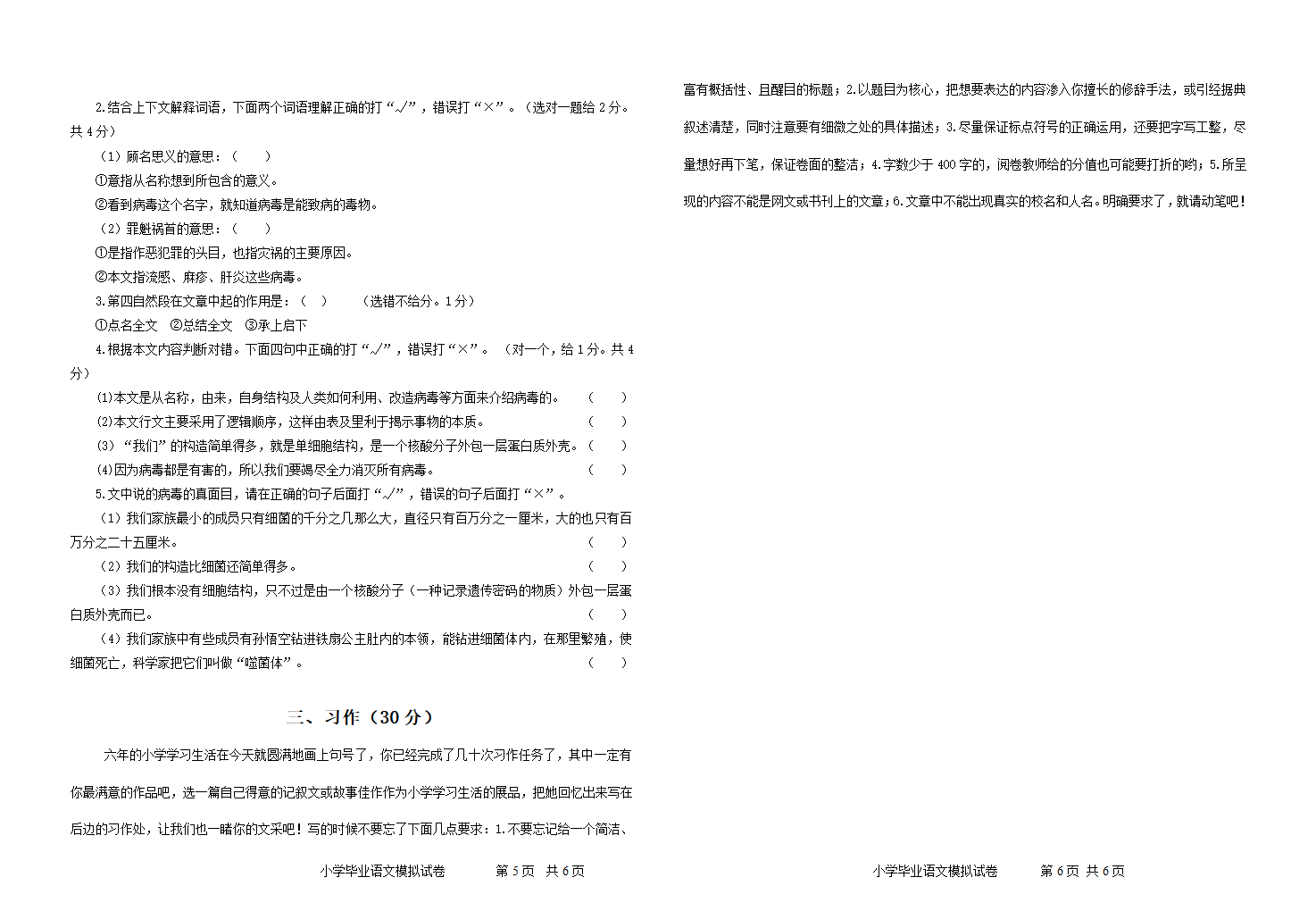 统编版语文2022年小学阶段毕业生学业水平监测 语文模拟试卷（无答案）.doc第3页