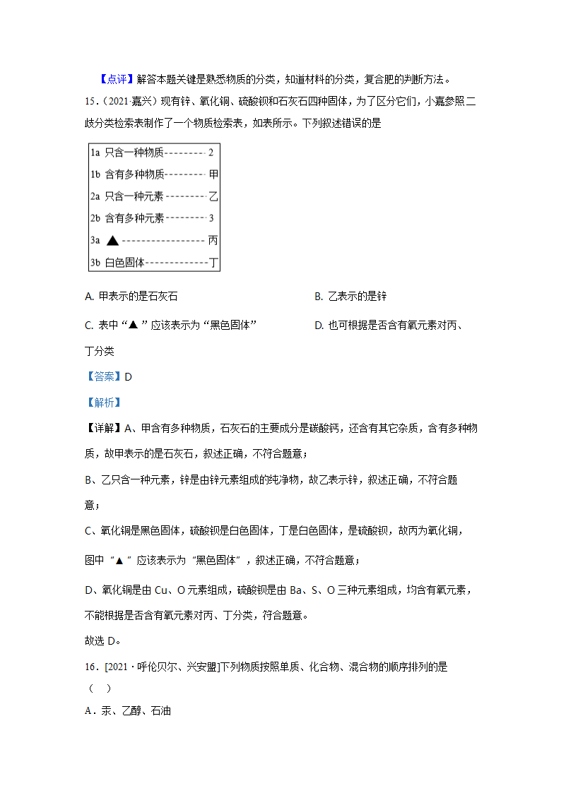 2021年中考化学真题汇编——物质的分类（word解析版）.doc第12页