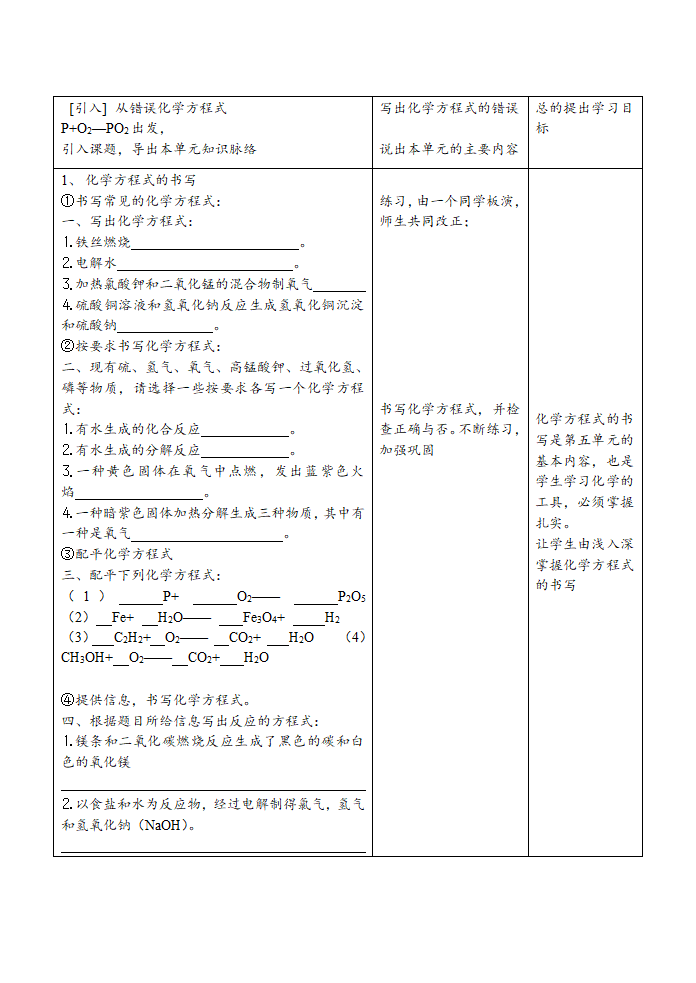 人教版九上化学第五单元 化学方程式 单元复习 教案.doc第2页