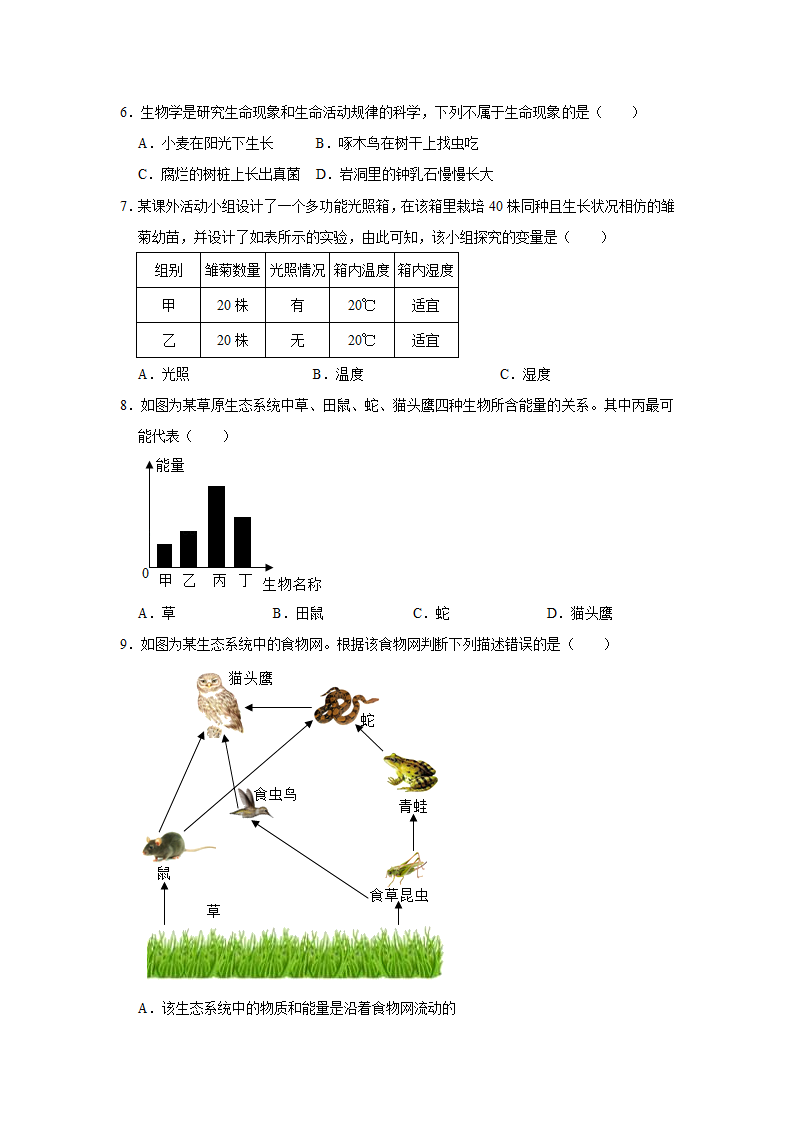 2022年生物中考复习第一单元 生物和生物圈（word版 含答案）.doc第2页