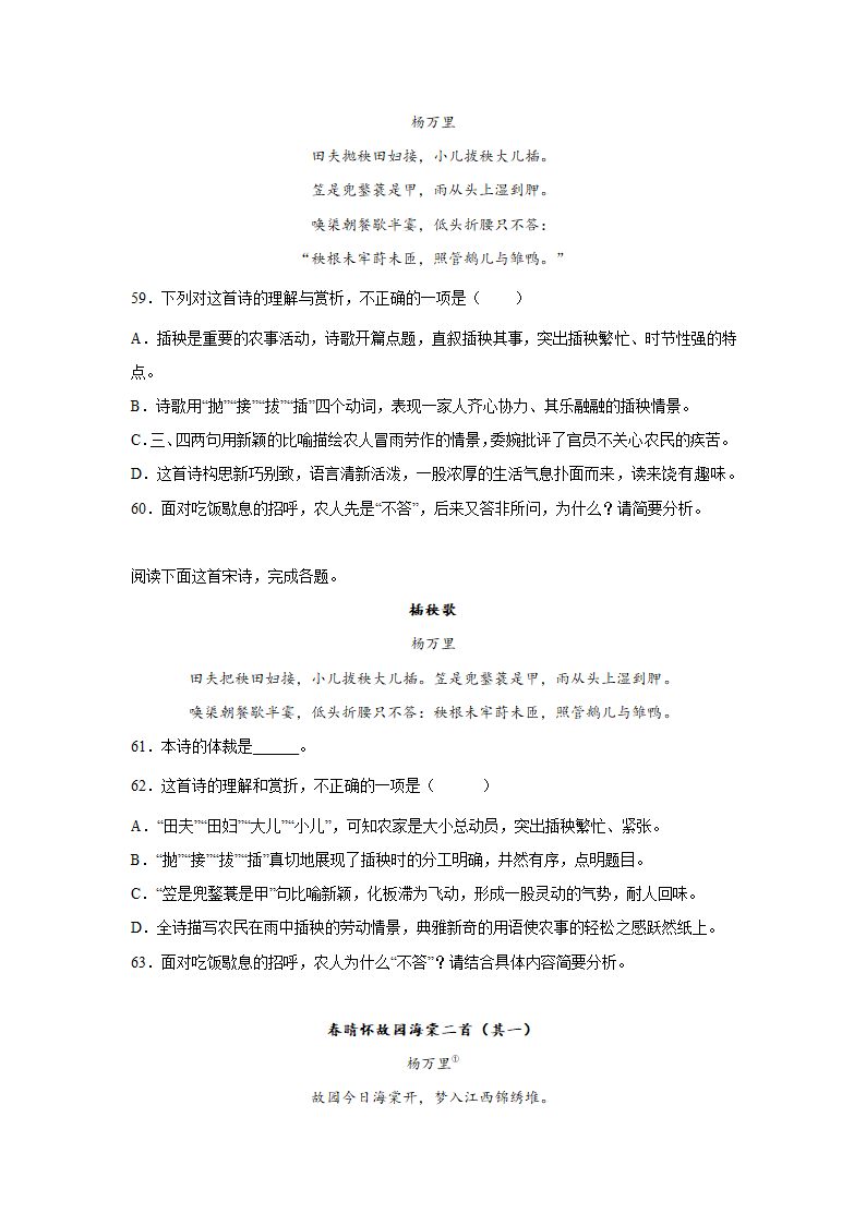 2023届高考语文古诗歌阅读训练-杨万里（含答案）.doc第19页