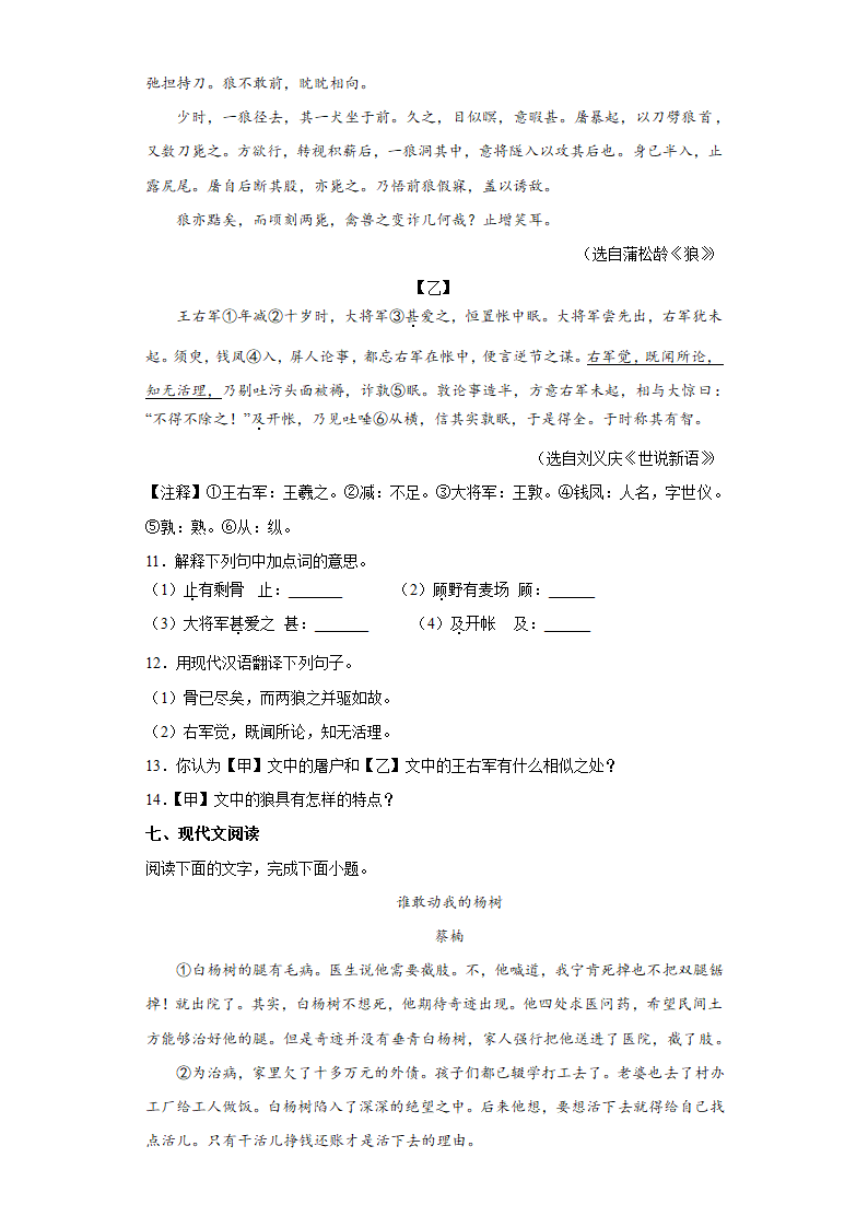 期末复习试题（二）    2022-2023学年部编版语文七年级上册(含答案).doc第4页