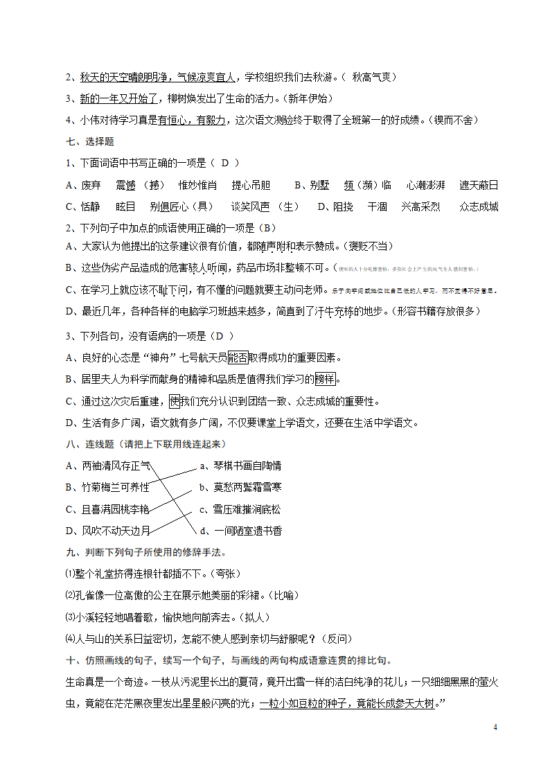 部编版六年级下册语文试题-41毕业复习精选训练题（六）及答案.doc第4页