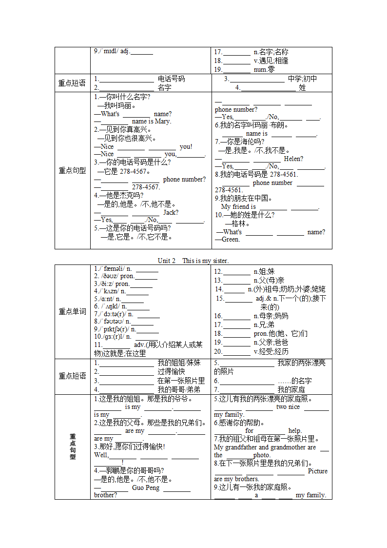 2022-2023学年人教版英语七年级上册期中必会基础知识（含答案）.doc第2页