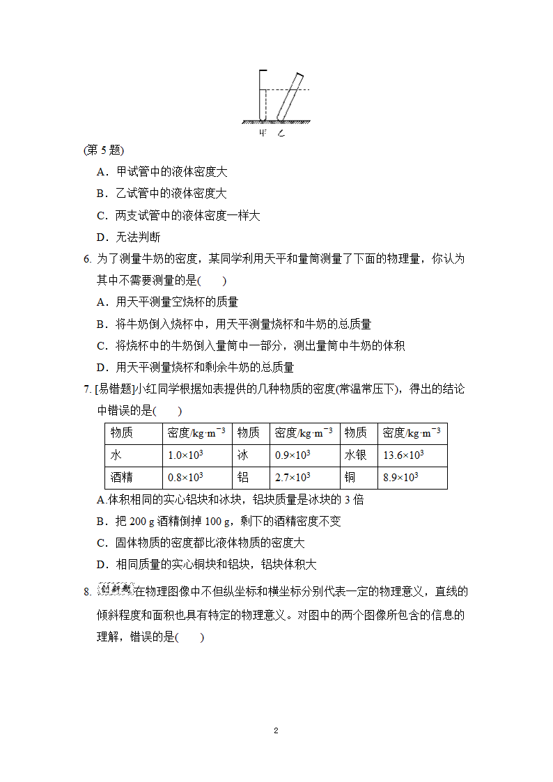 教科版八年级物理上册 第六章质量与密度  学情评估卷（有答案）.doc第2页