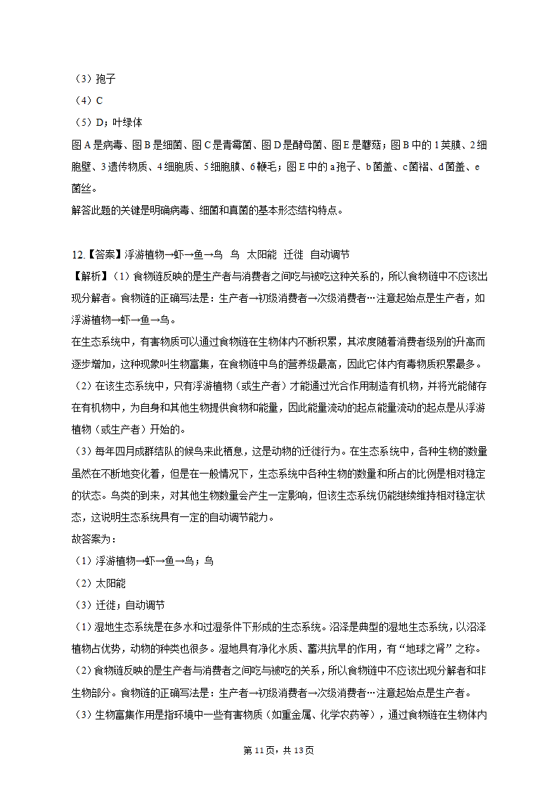 2023年安徽省淮北市中考生物二模试卷（含解析）.doc第11页