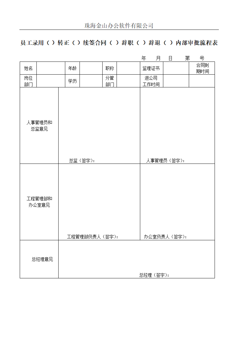 员工录用转正续签合同辞职辞退内部审批流程表.doc第1页