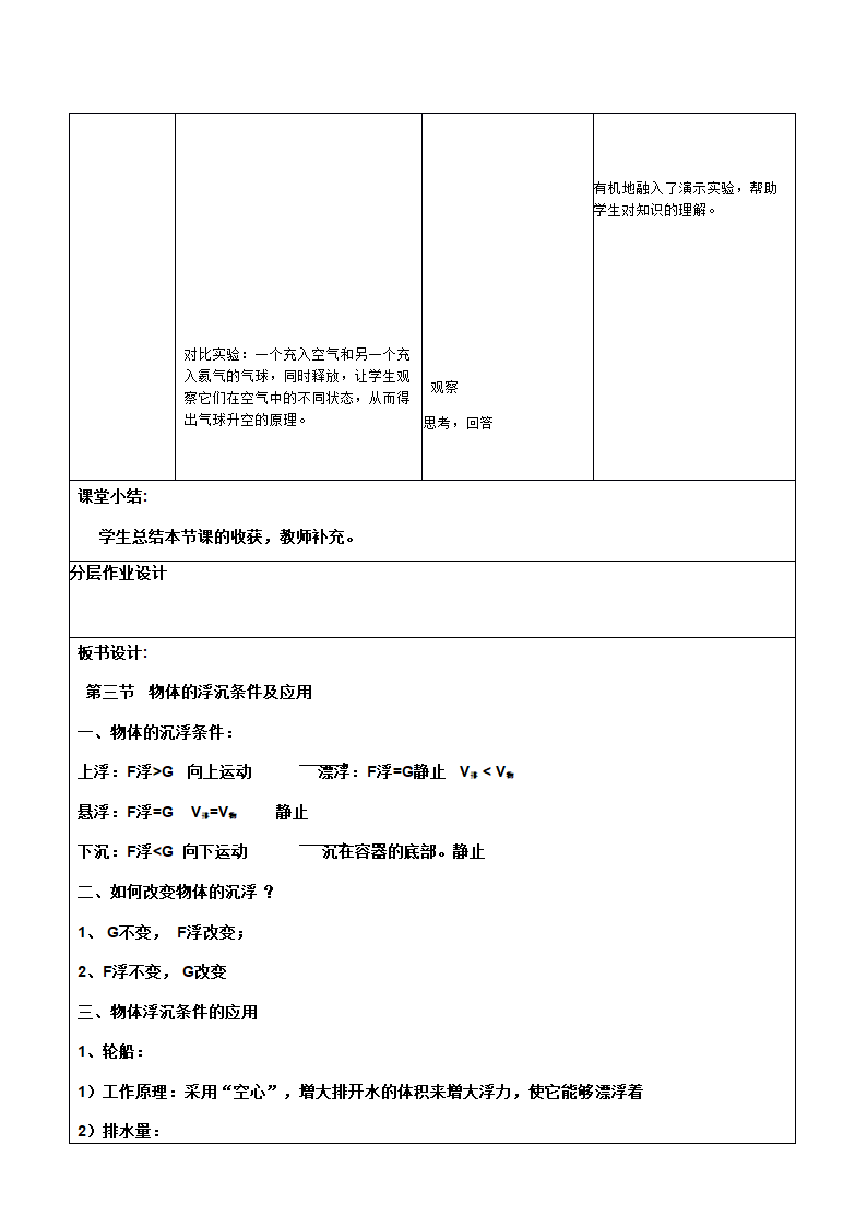 人教版八年级下册物理教案：10．3物体的浮沉条件及应用.doc第8页