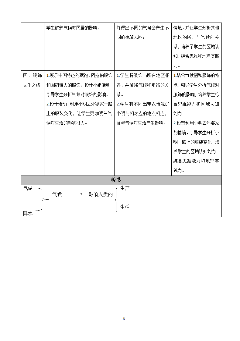 中图版（北京）八年级上册地理 2.3气候对生产和生活的影响  教案（表格式）.doc第3页