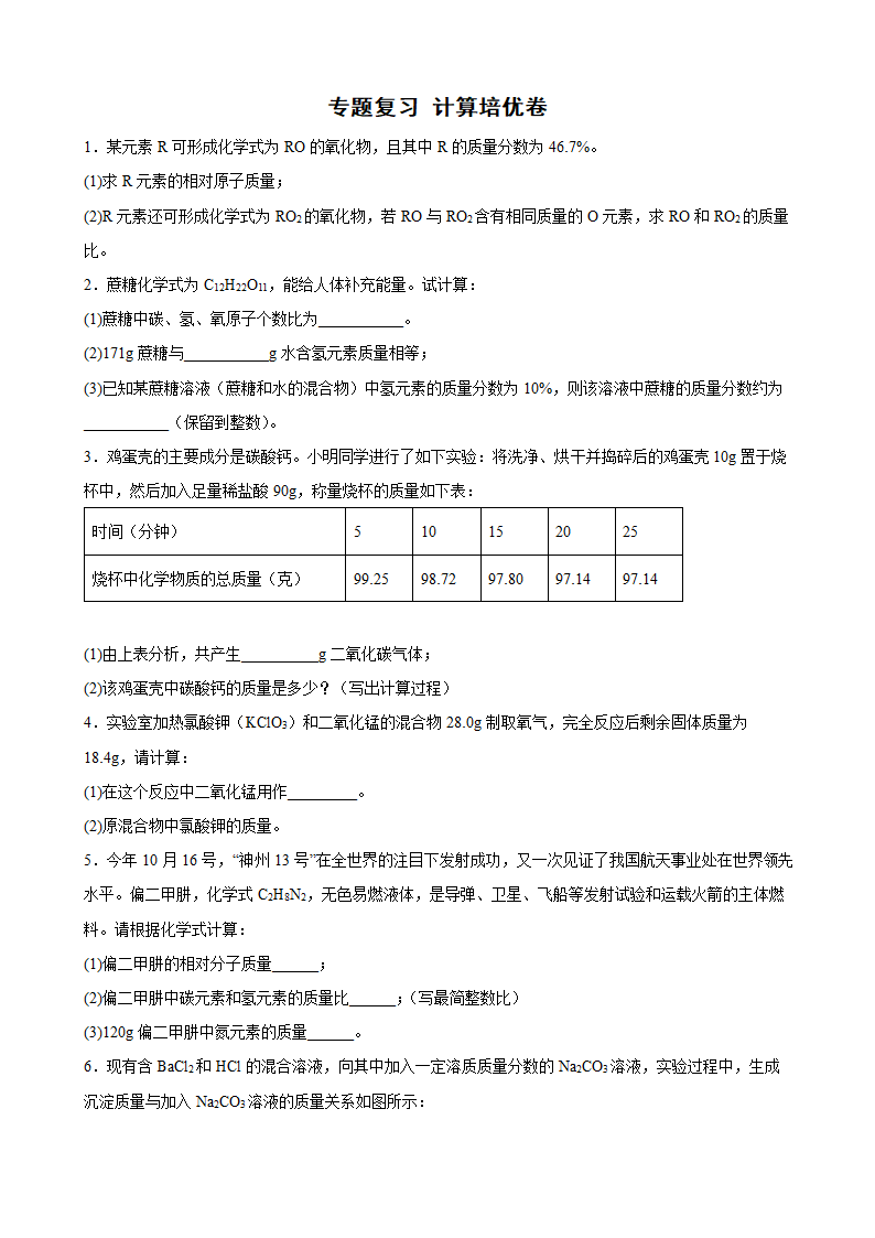 2022年中考化学专题复习计算培优卷（word版 含解析）.doc第1页