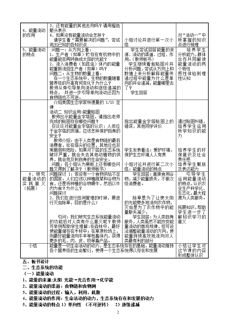 沪教版生物八年级第二册 5.2.2 生态系统中的能量流动 教案.doc第2页