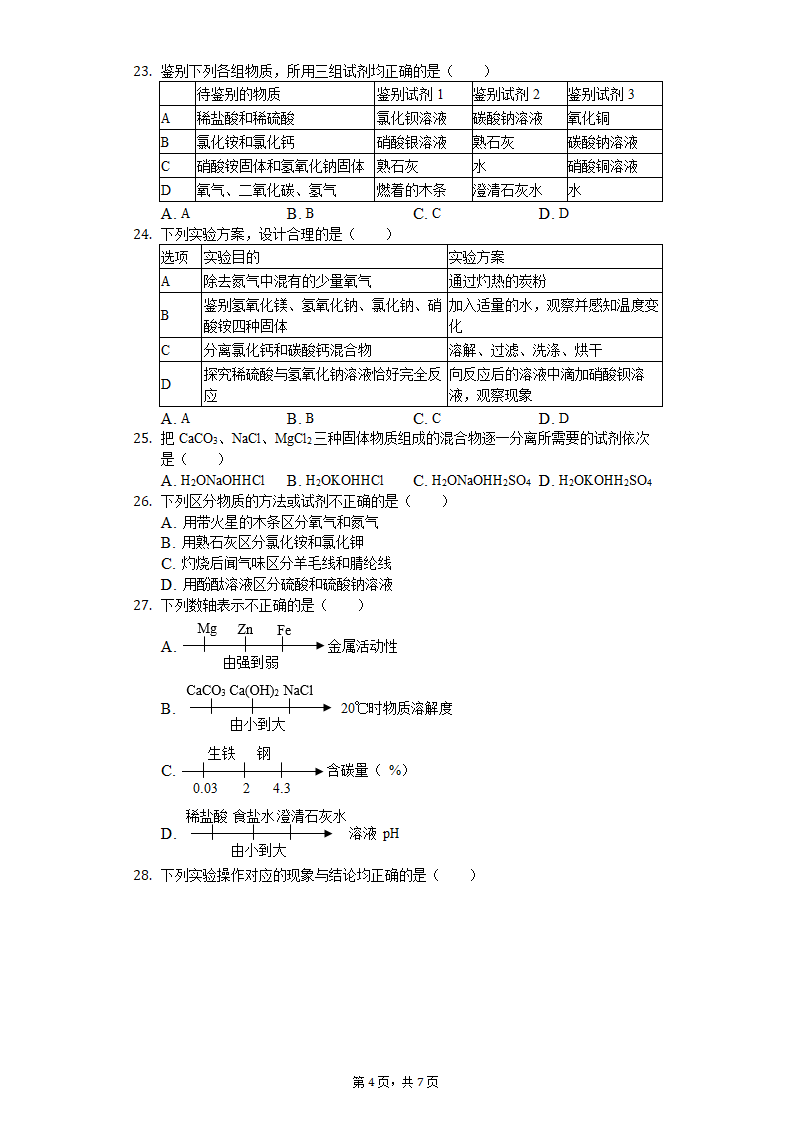 2022年中考化学复习选择题专练(word版有答案）.doc第4页