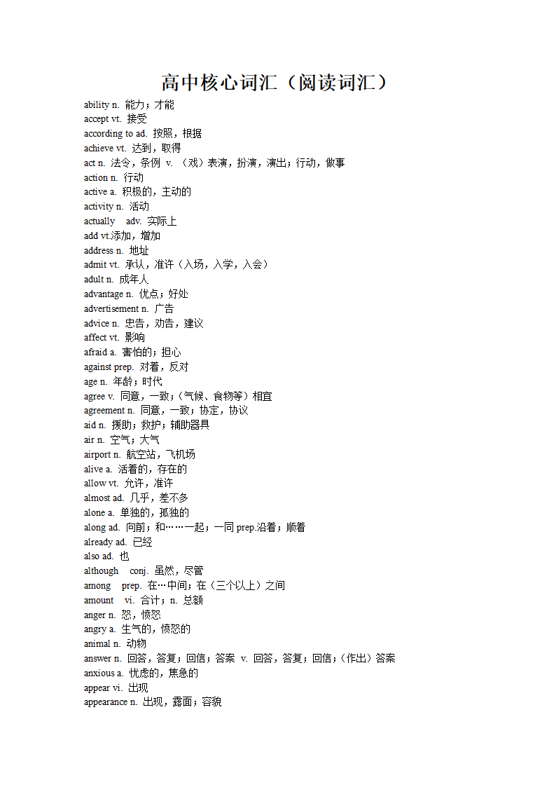 高中核心词汇(阅读词汇)第1页