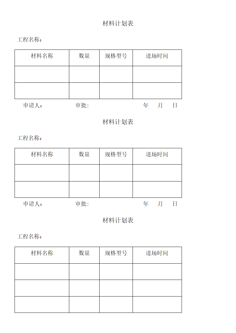 材料计划表第1页