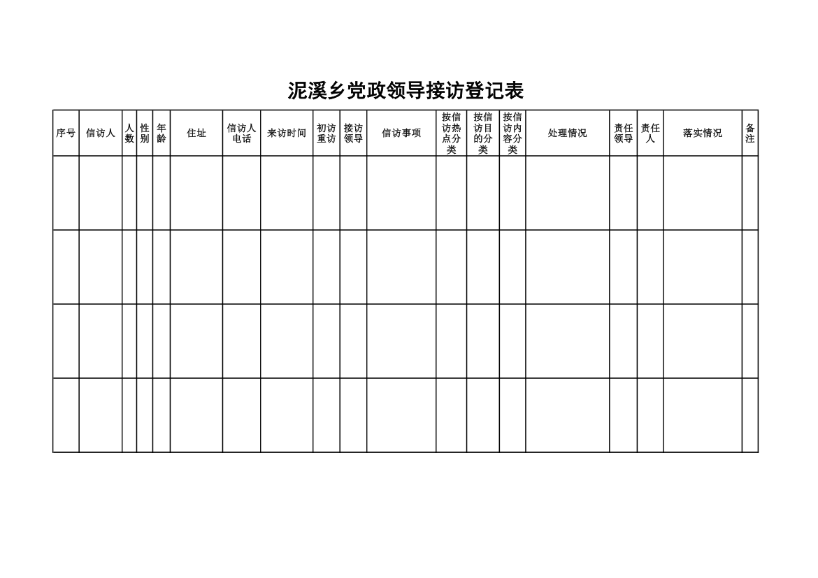 泥溪乡党政领导接访登记表第1页