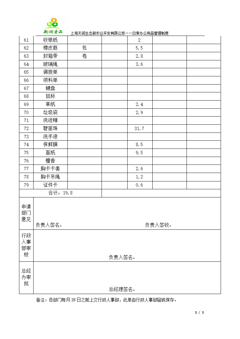 办公用品汇总表第3页