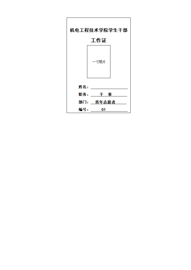 青年志愿者工作证模板