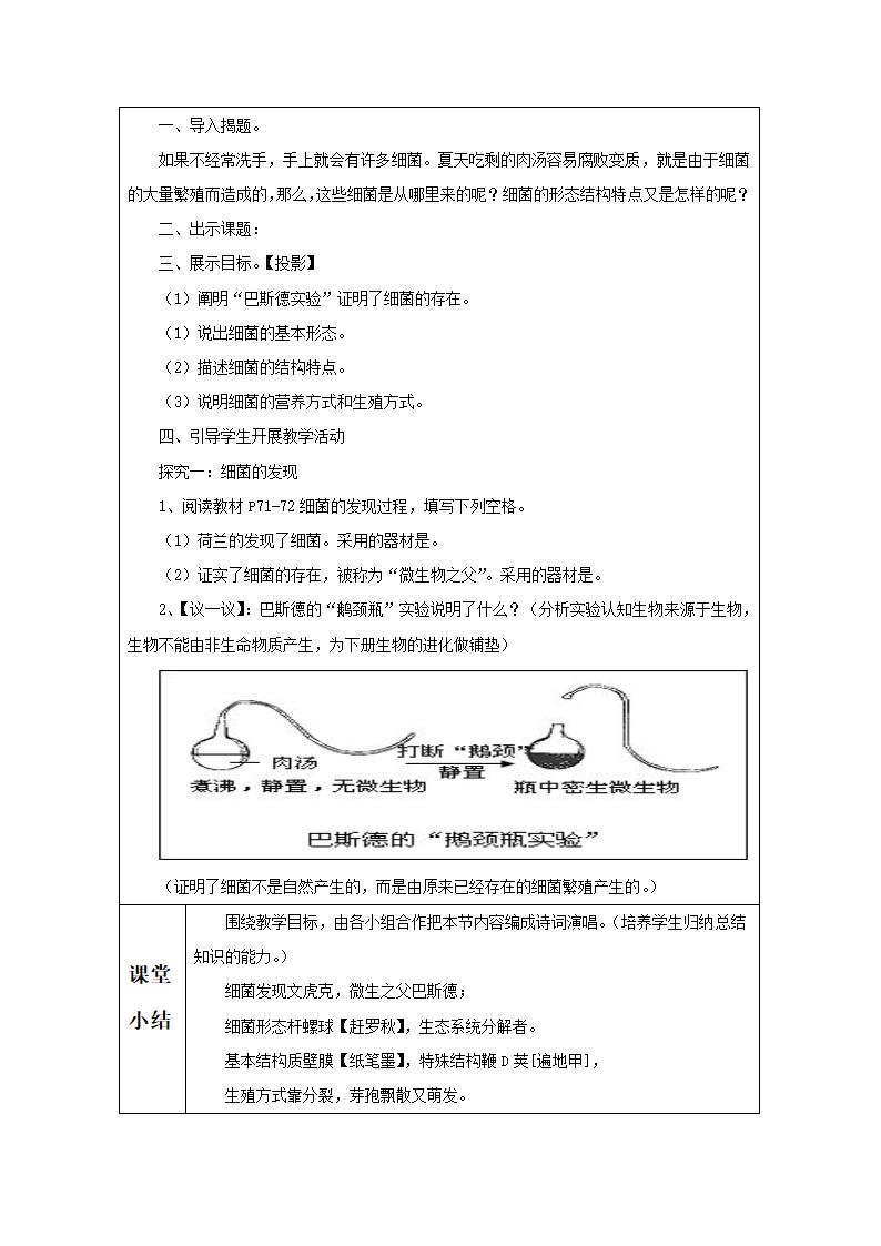 人教版生物八年级上册 5.4.2 细菌 教案（表格式）.doc第3页