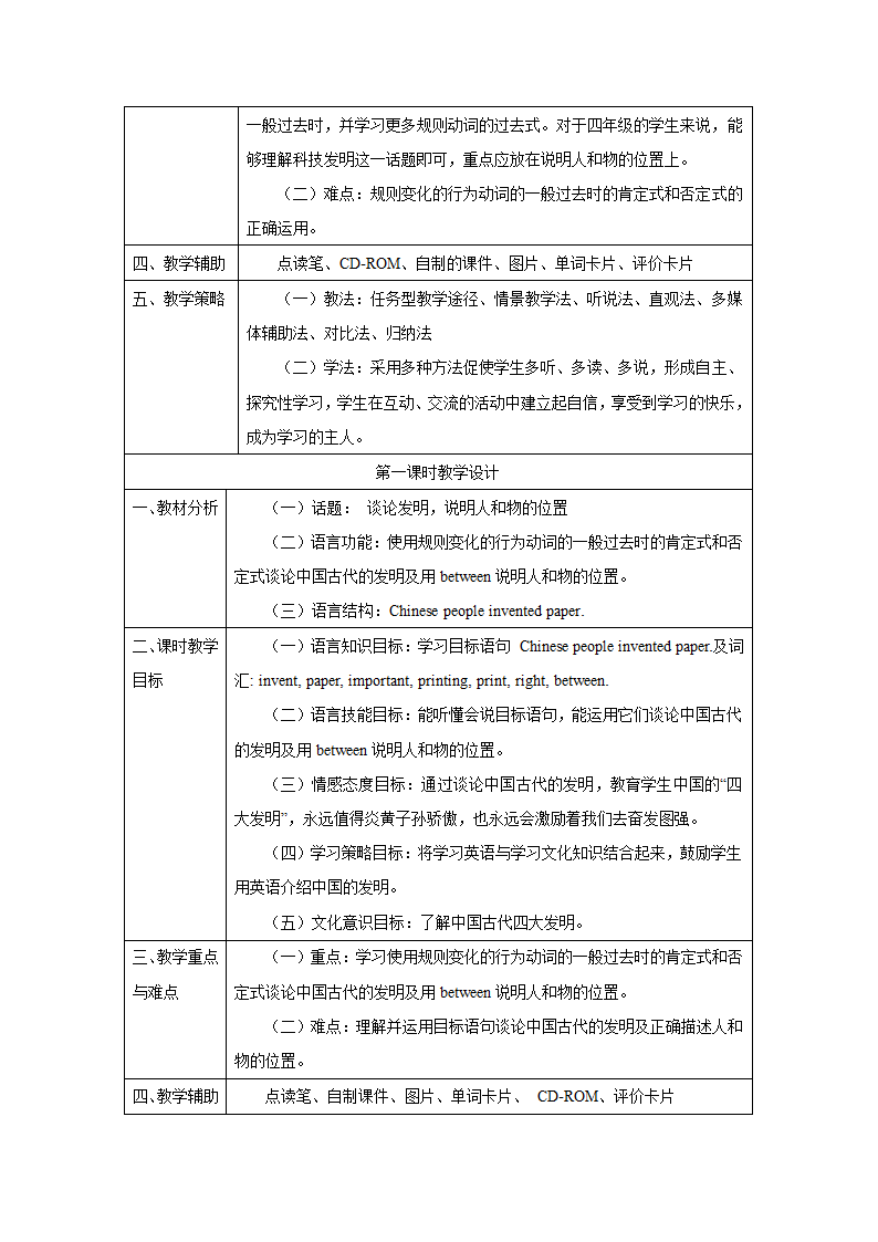 外研版英语（一年级起点）四年级上册 Module 4 模块表格式教学设计.doc第2页