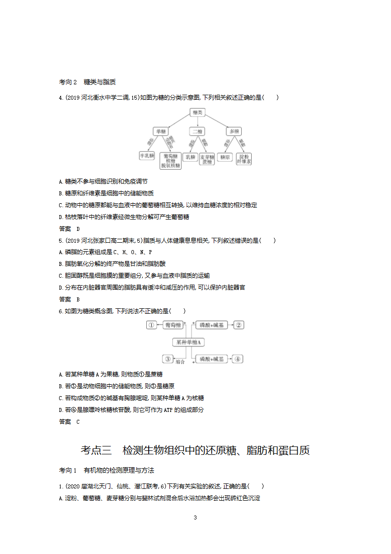 高三生物专项分层训练：专题1 细胞的分子组成（含答案）.doc第3页