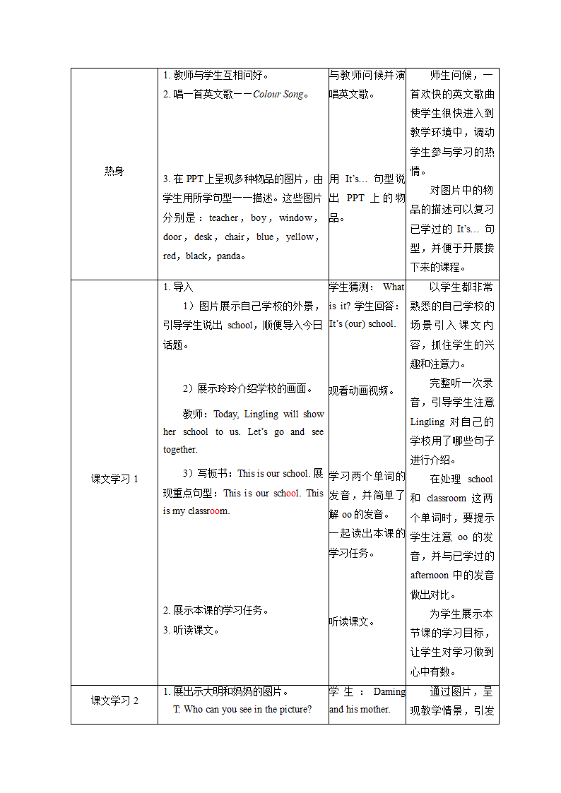 小学英语外研版（一年级起点）一年级上册 Module 5 教案（表格式，共3课时）.doc第3页